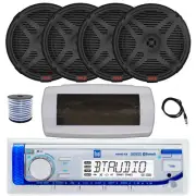 Dual Bluetooth Marine Receiver, Cover, Antenna,Wire, 4x 6.5" 600W Black Speakers