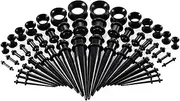 [saerryor] 50PCS Ear Stretching Kit, 14G-00G Acrylic Ear Taper Kit and Silicone Tunnel, Ear Gauges Expander Set,Black Ear Stretcher, Body Piercing Jewelry, One Size, Acrylic Silicone, No Gemstone
