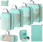 8pcs Packing Cubes, Areaphmet Compression Packing Cubes Set Travel Packing Organisers Compression Bags for Luggage Organizers for Suitcases Travel Accessories (Skyblue, 8pcs)
