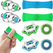TASAHNI Pack of 8 Fidget Toys, Anti-Stress Toy, Sensory Stress Relief, Acupressure Ring, Concentration, Stress Relief Toy with Chains, Massage Ring for Children and Adults