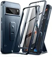 [Dexnor] Full Body Case for Google Pixel 8 Pro【Double Front Frame & Kickstand 】, Bumpershock Technology Drop Protection Rugged Phone Cover Shockproof Protective Bumper Case - Blue