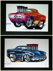 2 Muscle Machines 1950 & 1953 Studebaker Poster Prints Art Rohan Day 11" by 17"