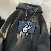 Rabbit Print Hoodie With Lining - Dark Gray - 3XL