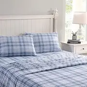 Laura Ashley - King Sheet Set, Cotton Flannel Bedding, Brushed for Extra Softness & Comfort (Mulholland Plaid Blue, King)