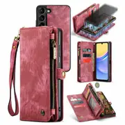 CaseMe For Samsung Galaxy A25 5G Zipper & Detachable Retro Leather Pouch Wallet Flip Purse Bag Detachable Phone Case Cover (Red)