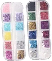 DEARMAMY Nail Glitter Sequins 2 Sets Manicure Sticker Nail Decals Shiny Glitter Sequin Perfect for DIY Manicure Set