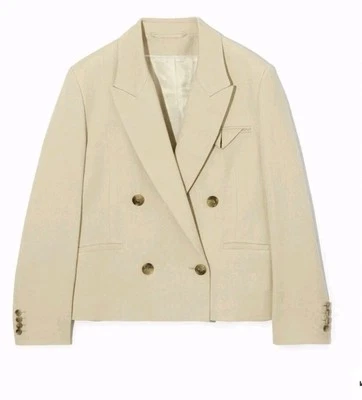 NWT COS DOUBLE-BREASTED CROPPED LINEN BLEND BLAZER Jacket Lined Pockets 40