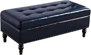 PU Leather Ottoman Stool Storage Benches Long Sofa Stool Shoe Change Stool European Style Storage Stool Home Bedroom Bed End Stool Fitting Room Rest Stool(Color:Navy Blue)