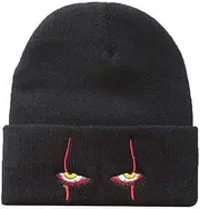 [ANKOMINA] Adult Kids Knit Cuff Beanie Skull Hat Clown Scary Eyes Embroidery Warm Winter Caps Halloween Party Hats