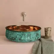 Green Patina copper Moroccan sink hammered , vintage copper sink bathroom style