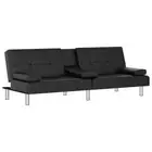 Faux Leather Sofa Bed with Cup Holder 2-Seater Lounge Cinema Couch Futon Black