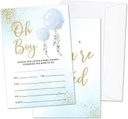 Oh Boy! Baby Shower Invitations, Blue Balloon Gender Reveal Party Invites for Boys, 25 Sets Invitation Cards with Envelopes, Baby Announcement Party Supplies Decorations -05
