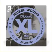 3 Pack D'Addario EXL116 Nickel Wound Med Top Heavy Bottom 11-52 Guitar Strings