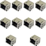 whiteeeen 10pcs Network Ethernet Shielded RJ45 with LED Lights Ethernet Jacks 8P8C Female Socket Connectors 8Pin PCB Mount for Cat5, Cat5e, Cat6 Ethernet Cable