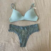 Victoria’s Secret bra and panty set Smokey Blue 32A Medium