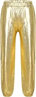 [Riismen] Kids Girls Glossy Metallic Dance Harem Pants Hip Hop Street Dance Trousers for Stage Performance