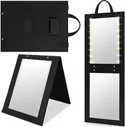 Youyole 1 Pack Backstage Hanging Mirror with Light 31.5x11.8 Inch Travel Foldable LED Full Length Mirror Dance Bag Mirror for Dancers Artists Aestheticians Home Spa Events(Black)