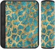 Golden Blue Leopard Print 2 pcs seat Belt Strap, Release Stress to Your Neck and Shoulders, seat Belt Padded Cover for Backpack Truck Airplane 10x7.7 in accesorios para carro