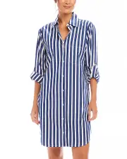 Karen Kane Striped Roll Sleeve Shirt Dress