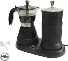Espresso Maker with Milk Frother Electric Moka Pot 2-In-1 Espress Machine Alumin