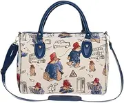 [Signare] Paddington Bear Tapestry Travel Bag, Blue and Red Pattern, Shoulder Strap
