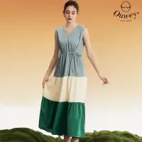 在飛比找momo購物網優惠-【OUWEY 歐薇】浪漫抽繩層次撞色蛋糕裙背心洋裝(淺藍色；