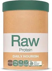 Amazonia Raw Protein Daily Nourish Chocolate – All-in-One Vegan Plant Protein & Multivitamin, low FODMAP, Certified Organic, Kosher, 24.5g Protein, Dietary Fiber, Gluten-Free, No Added Sugar, Supports Digestion & Immunity – 500g