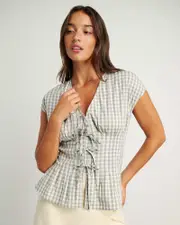 [Jag] Jag Women's Poppy Gingham Top In Green Tea Size 14 14 Green