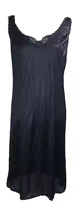 VTG Nancy King Lingerie Dress Full Slip Black Size 34 Lace Nylon Nightgown #2153