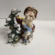 Vtg. 2002 Blue Sky Clay works SANTA CLAUS AND CAROLER Votive Tea Light NIB
