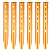6Pcs Aluminum Tent Stakes Camping Ground Pegs Sand Stakes with 6 Holes Gold