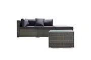 LONDON RATTAN 4 Piece 3 Seater Modular Outdoor Lounge Setting incl. Coffee Table, Ottoman, Grey