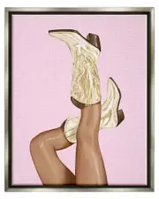 Pink Country Cowgirl Boots Framed Floater Canvas Wall Art by Ziwei Li