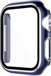 For Apple Watch 8 /7 /SE /6 /5 /4 /3 /2 /1 Ultra Hard Gel Case With Built-In Screen Protector 45MM- NavyBlue/Silver