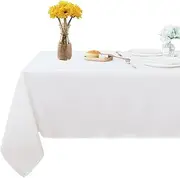 Fitable Rectangle Tablecloth 70x108 inch, White, Polyester, Stain & Wrinkle Resistant, Perfect for Dining Table & Buffet Parties