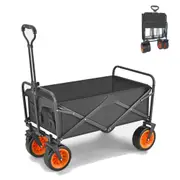 8 Inch Wheel Black Folding Beach Wagon Cart Trolley Garden Outdoor Picnic Camping Sports Market Collapsible Shop Wheelbarrows Carts Wagons