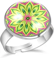 [FVQL] Ring for Women Girls, floral pattern art abstract, 0.67inch/1.7cm, Glass, glass