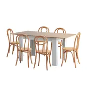 Oikiture 160cm Extendable Dining Table with 6PCS Crossback Dining Chairs Natural
