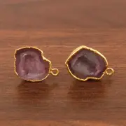 Designer Natural Geode Druzy Gold Electroplated Stud Earring Connector For Women