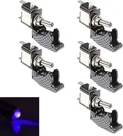 E Support 5Pcs 12V 20A Carbon Fiber Cover Blue LED Light Rocker Toggle Switch SPST ON/Off Car Truck Boat ATV