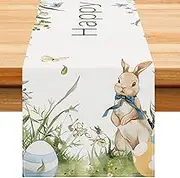 Easter Bunny Tablecloth, Easter Table Runner, 72 Inch Long Seasonal Spring Farmhouse Tablecloth - Festive Spring Rabbit Tablecloth, Exquisite Holiday Kitchen Dining Table Decoration for Food