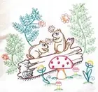 CHIPMUNKS PICKING FLOWERS PATTERN MACHINE EMBROIDERED FLOUR SACK DISH TOWEL