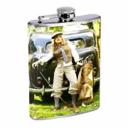 Vintage Golf D8 8oz Hip Flask Stainless Steel Drinking Whiskey Brandi Liquor