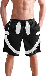 [XYMZR] Happy Face Black Men's Swim Trunks Quick-Dry Bathing Suit Swimming Board Shorts S