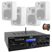 Pyle PDA8BUWM 2-Channel Home Audio Bluetooth Receiver, 4x 4" White Speaker, Wire