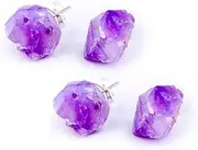 [Generic] 2 pairs Fluorite Druse Jewelry Women Natural Crystal Quartz Raw Amethyst Women's Earrings Ear Stud Irregular Stone