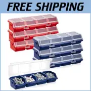 Durable Tool Storage Bins: 6-Pack Organizer Boxes with Easy-View Lids - Blue/Red
