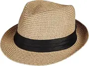 [XuoAz] Straw Fedora-Floppy Short-Brim Hat Summer Trilby-Panama Hat for Men Women (Small 22.4";Medium 23.23“)
