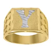 10kt Two-Tone Gold Mens Diamond-Cut Textured Initial Letter Y Band Ring