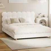 Oikiture Bed Frame Queen Size Tufted Bedhead Boucle Fabric White